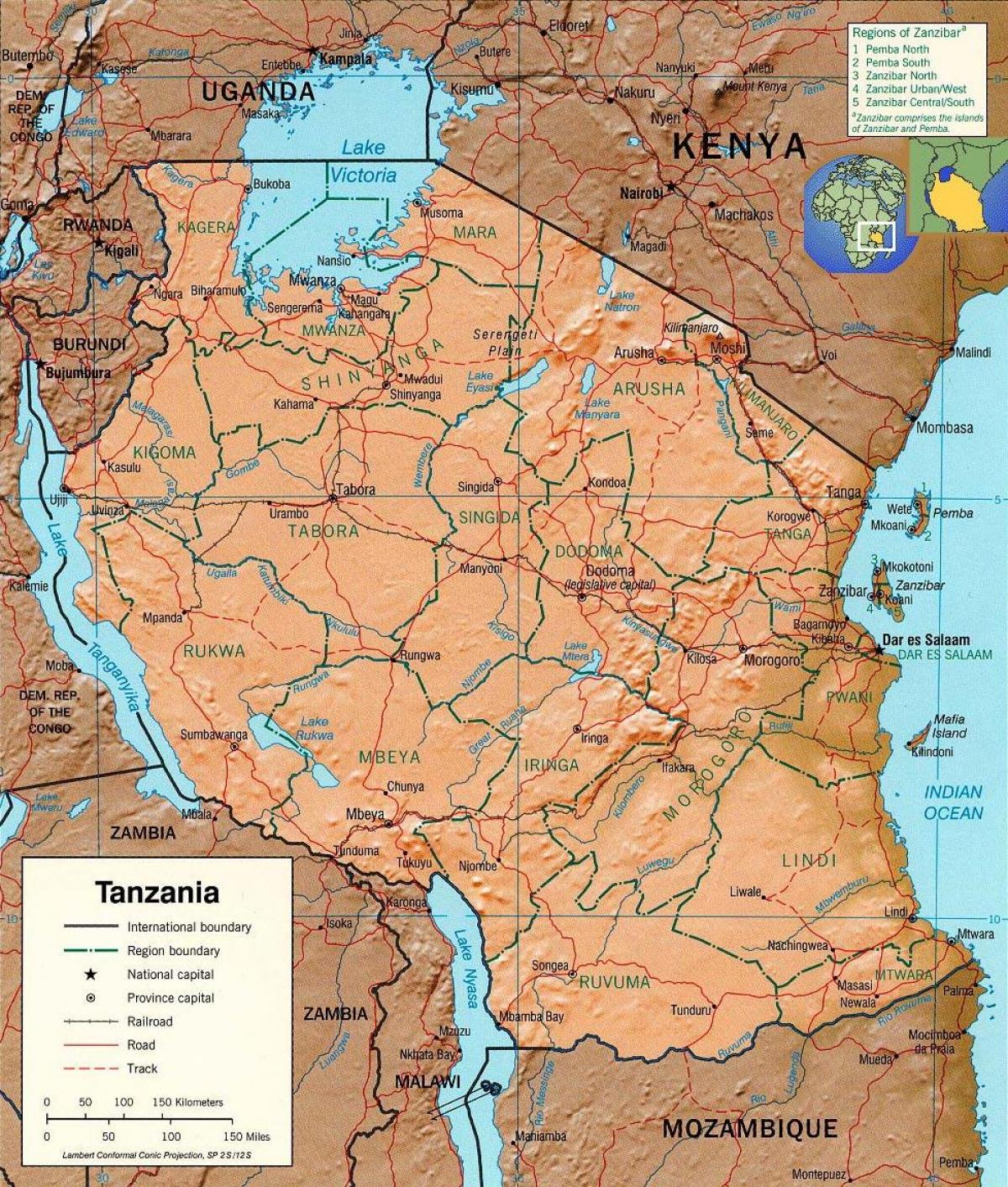 タンザニアの地理的地図
