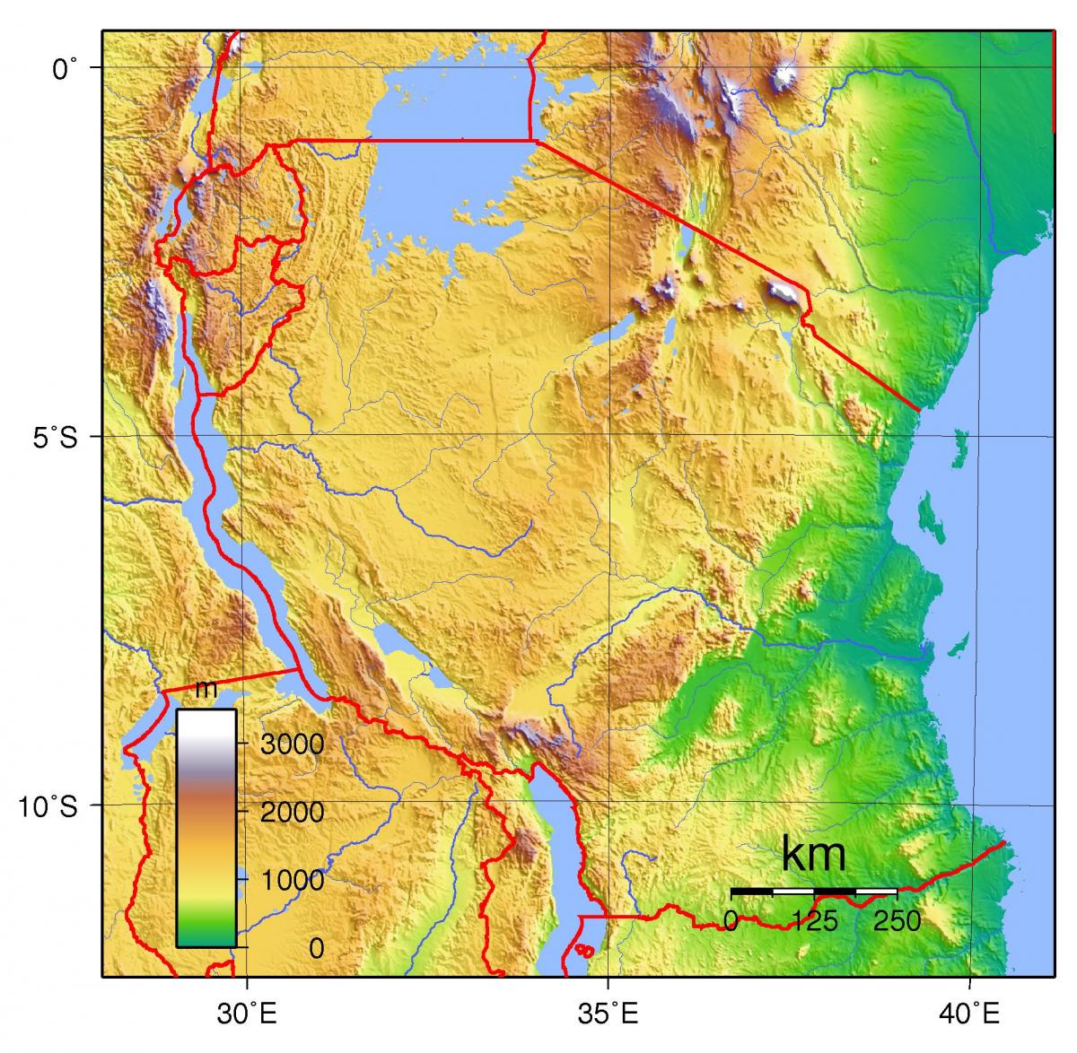 タンザニアの地形図
