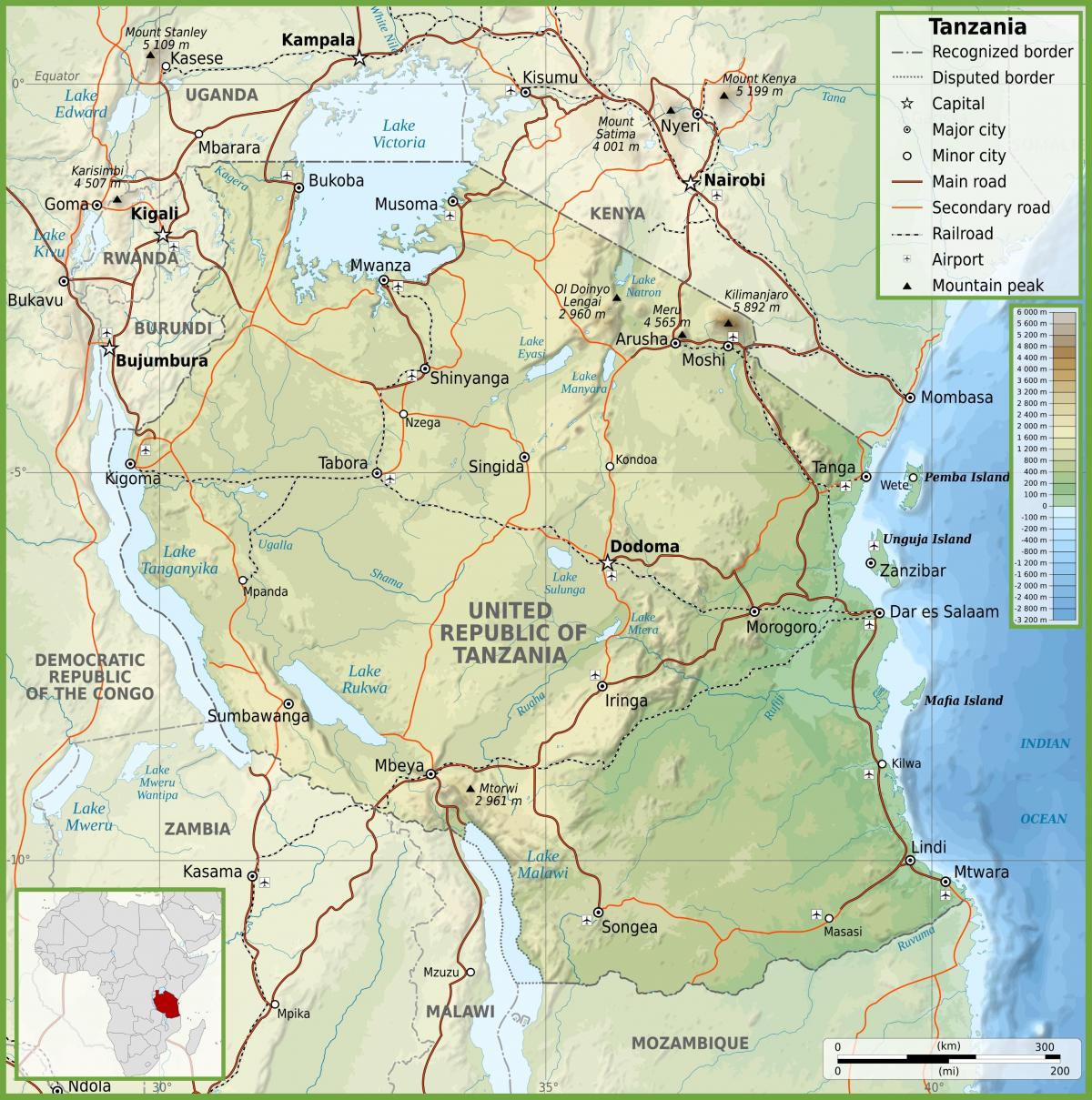 タンザニア道路地図キロ