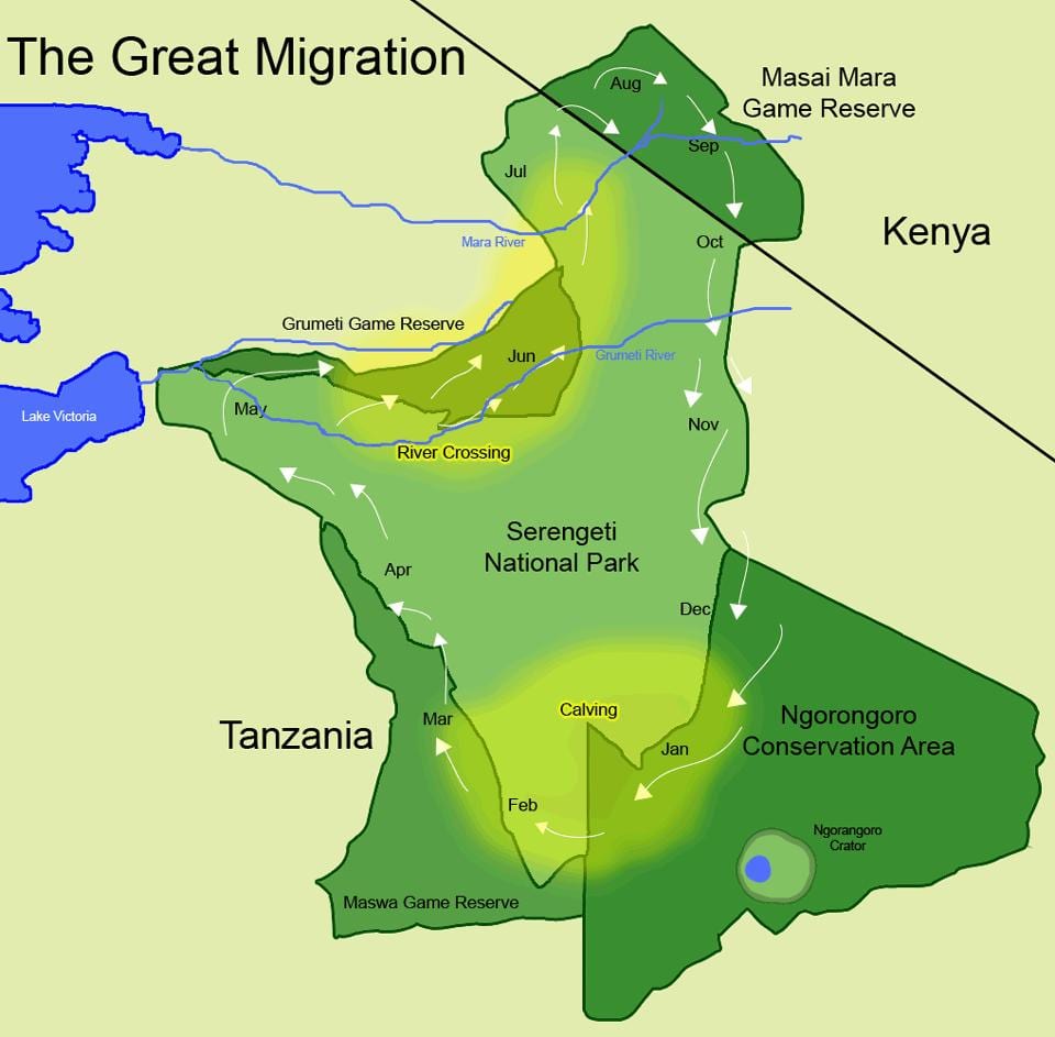 地図のタンザニア移動 