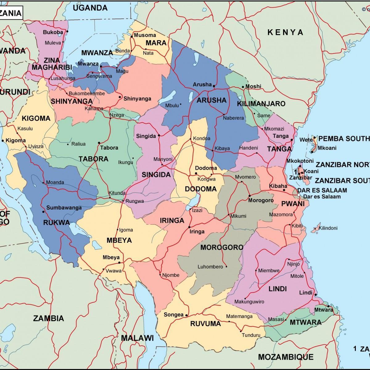 地図のタンザニア政治