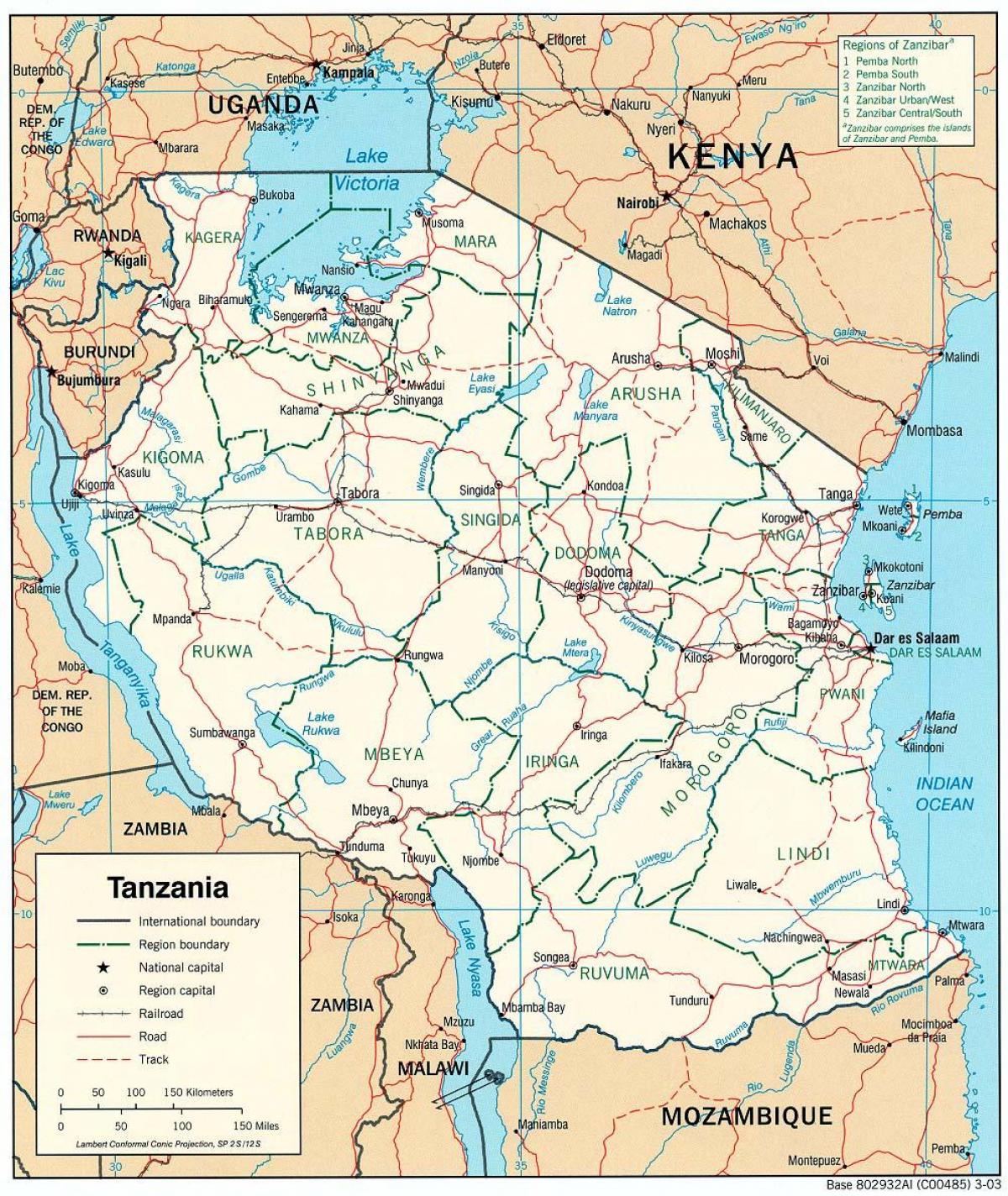 地図のタンザニアの主要都市
