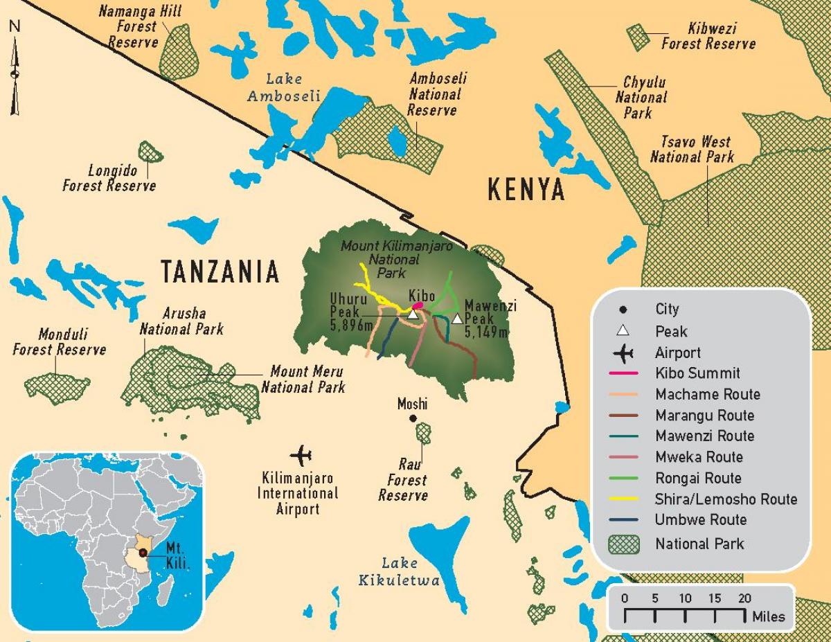 地図のタンザニアキリマンジャロ