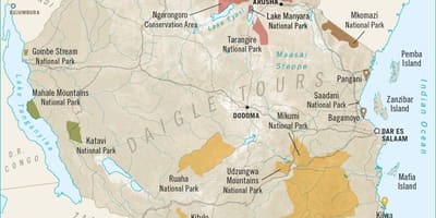 地図のタンザニアのサファリ 