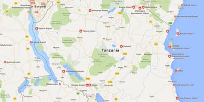 地図のタンザニアの空港 