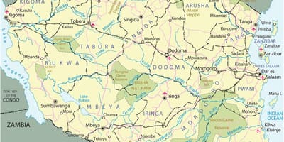 タンザニアの観光名所の地図