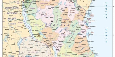 地図のタンザニア周辺国