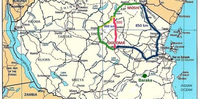タンザニアの道路ネットワークの地図