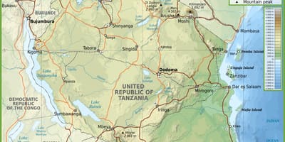 地図の道路のタンザニアとの距離