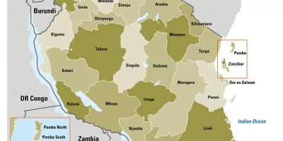 地図のタンザニア地域を示す